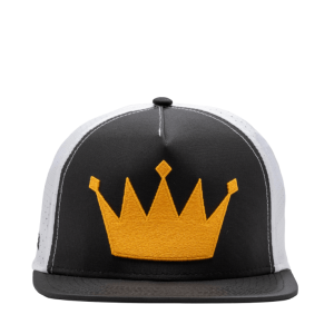 Gold Crown on black and white flat brim hat