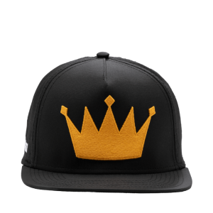 Gold Crown on black flat brim hat