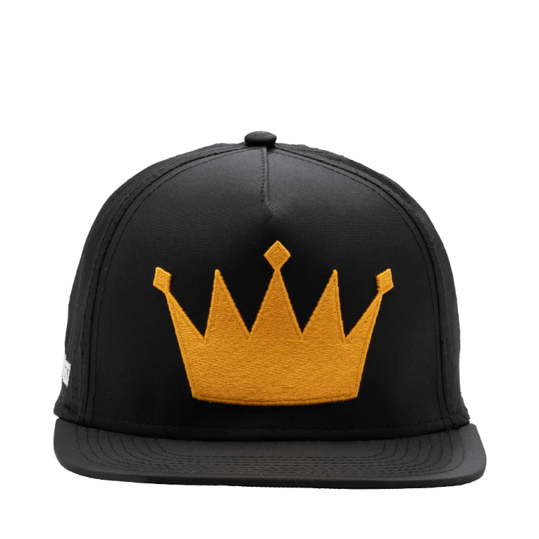 Gold Crown on black flat brim hat